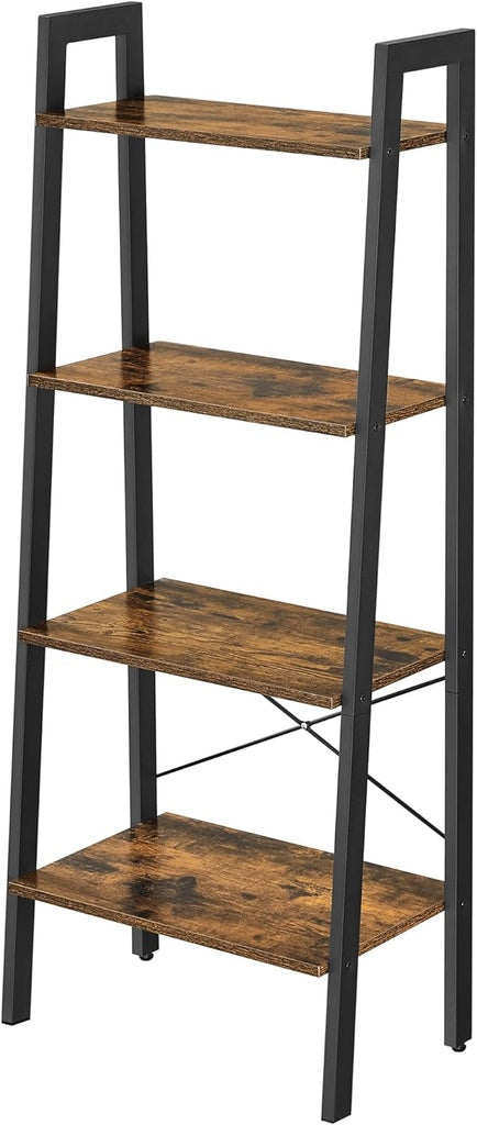 VASAGLE 4-Tier Rustic Industrial Ladder Shelf for Elegant Living Room Storage - Brown and Black