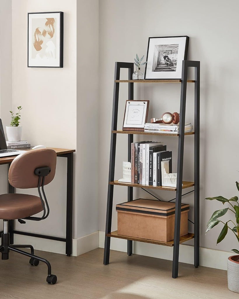 VASAGLE 4-Tier Rustic Industrial Ladder Shelf for Elegant Living Room Storage - Brown and Black