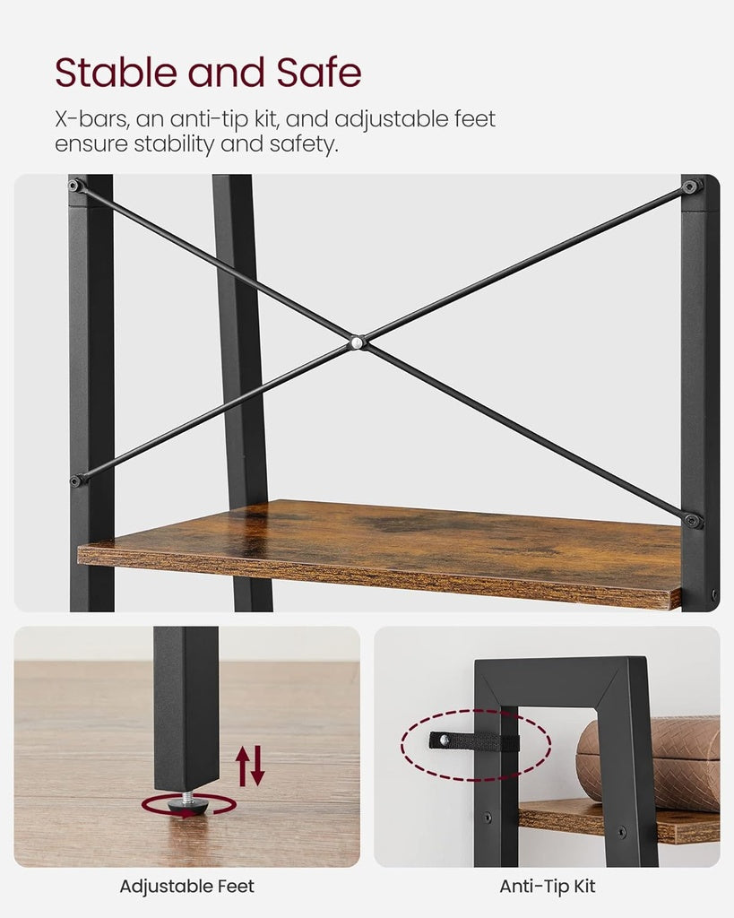 VASAGLE 4-Tier Rustic Industrial Ladder Shelf for Elegant Living Room Storage - Brown and Black