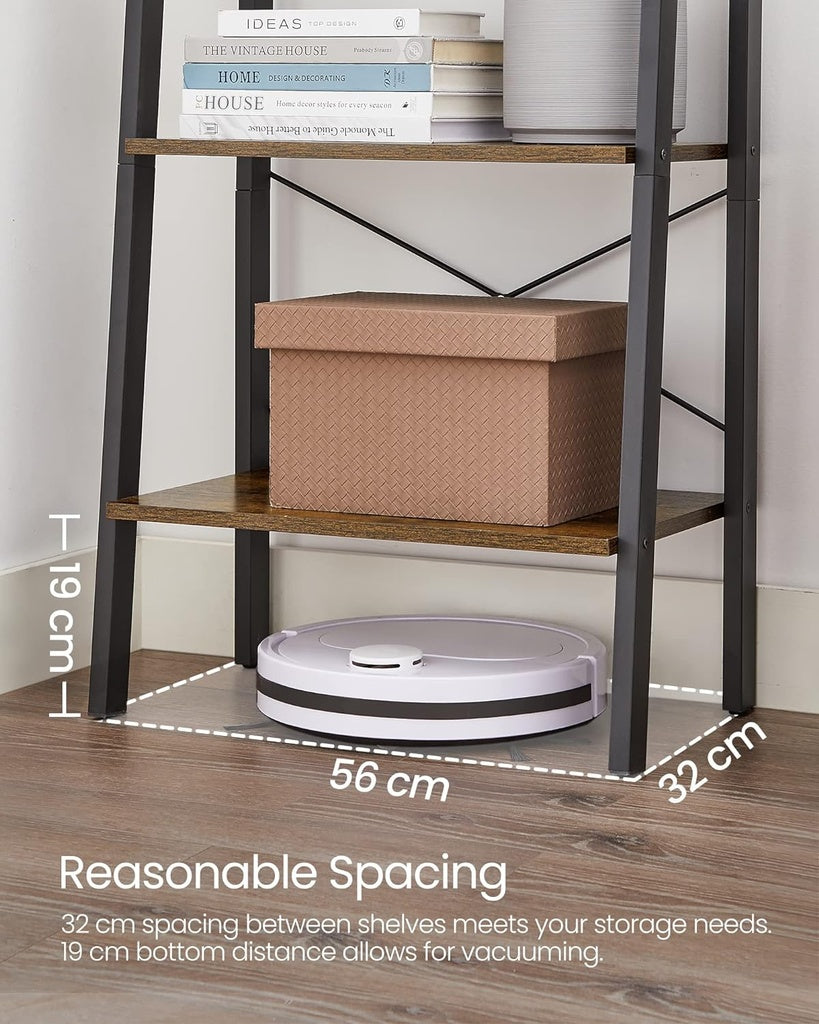 VASAGLE 4-Tier Rustic Industrial Ladder Shelf for Elegant Living Room Storage - Brown and Black