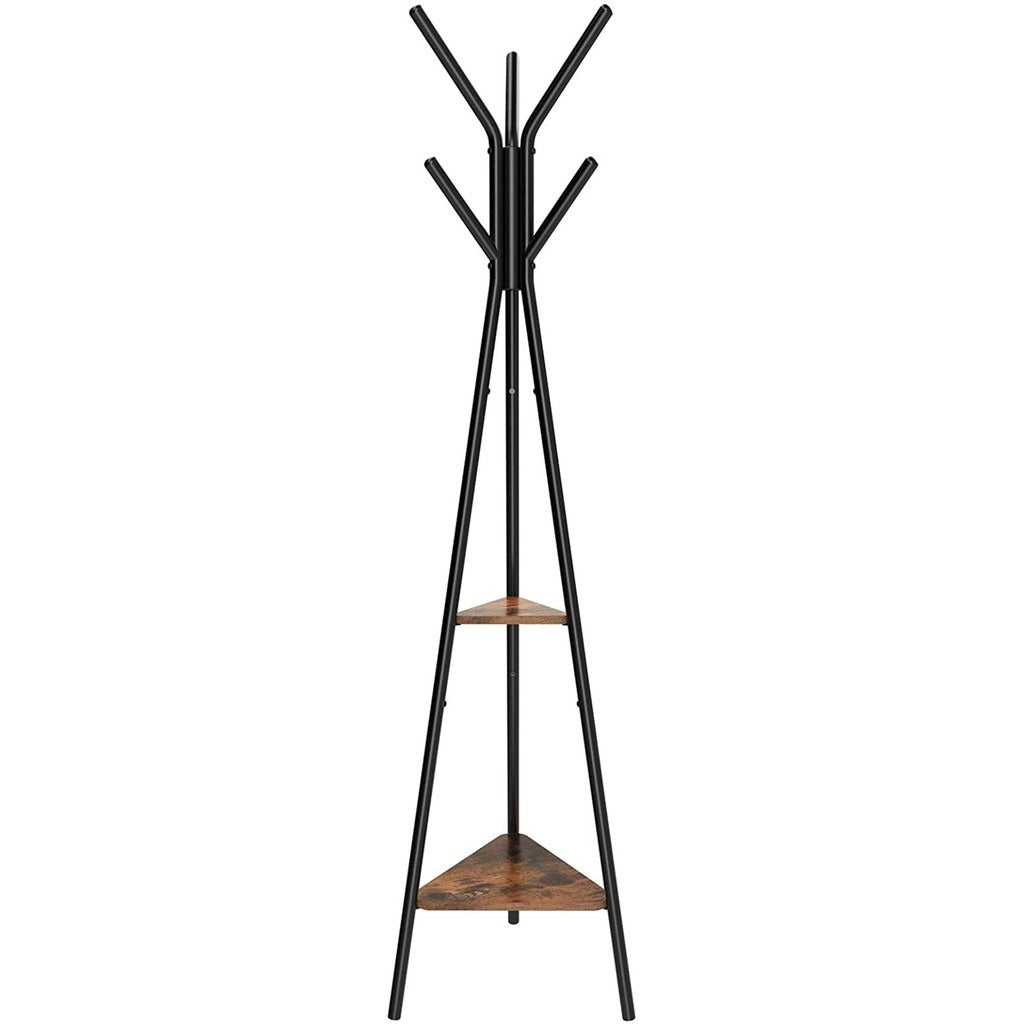 VASAGLE Rustic Industrial Coat Rack with Storage Bench in Black