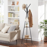 VASAGLE Rustic Industrial Coat Rack with Storage Bench in Black - Side View