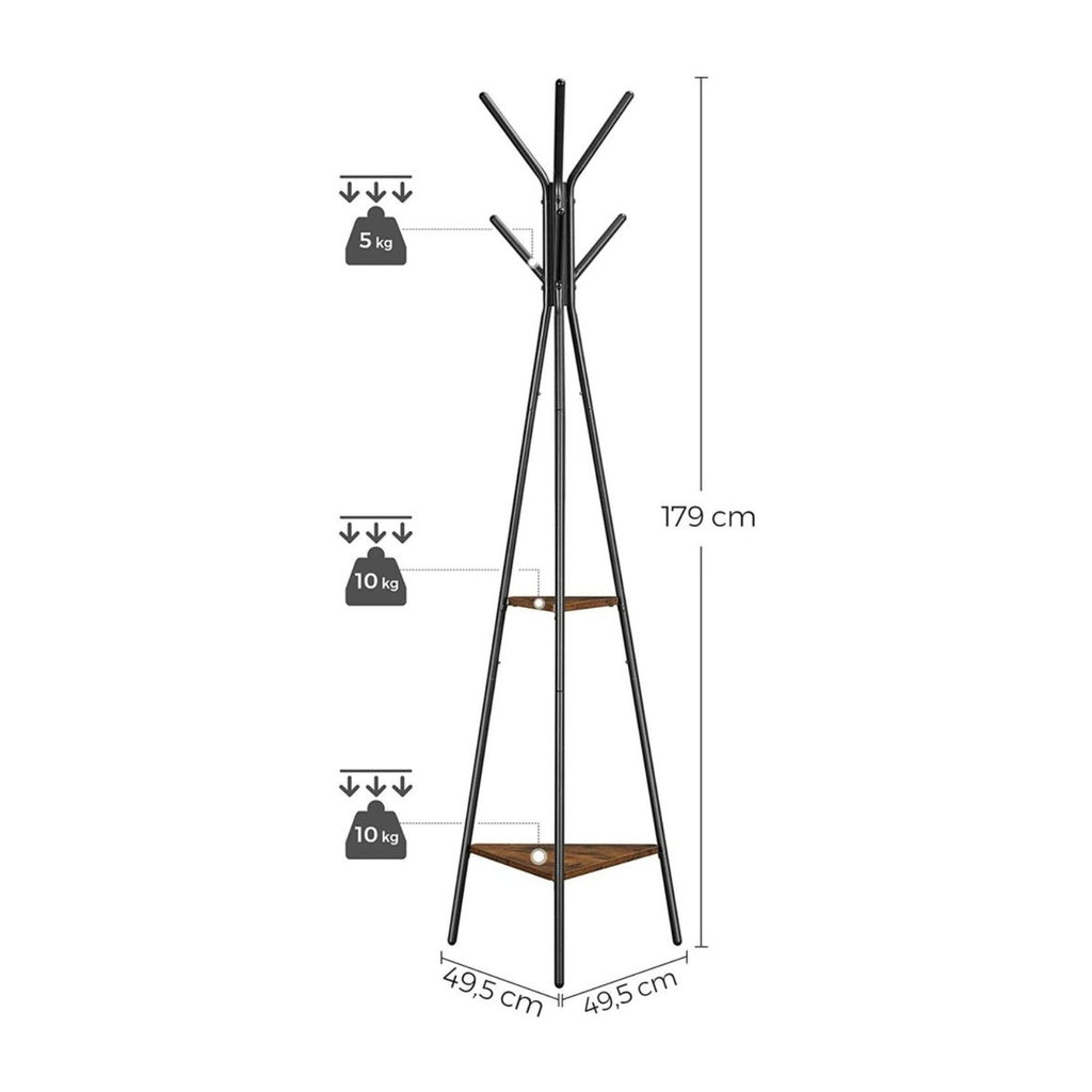 VASAGLE Rustic Industrial Coat Rack with Storage Bench in Black