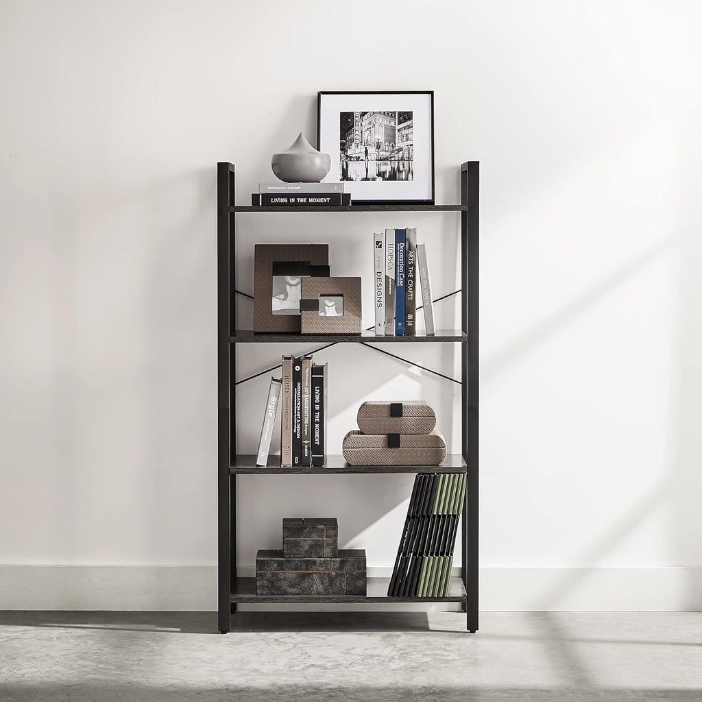 Industrial 4-Tier Charcoal Grey and Black Bookshelf by VASAGLE
