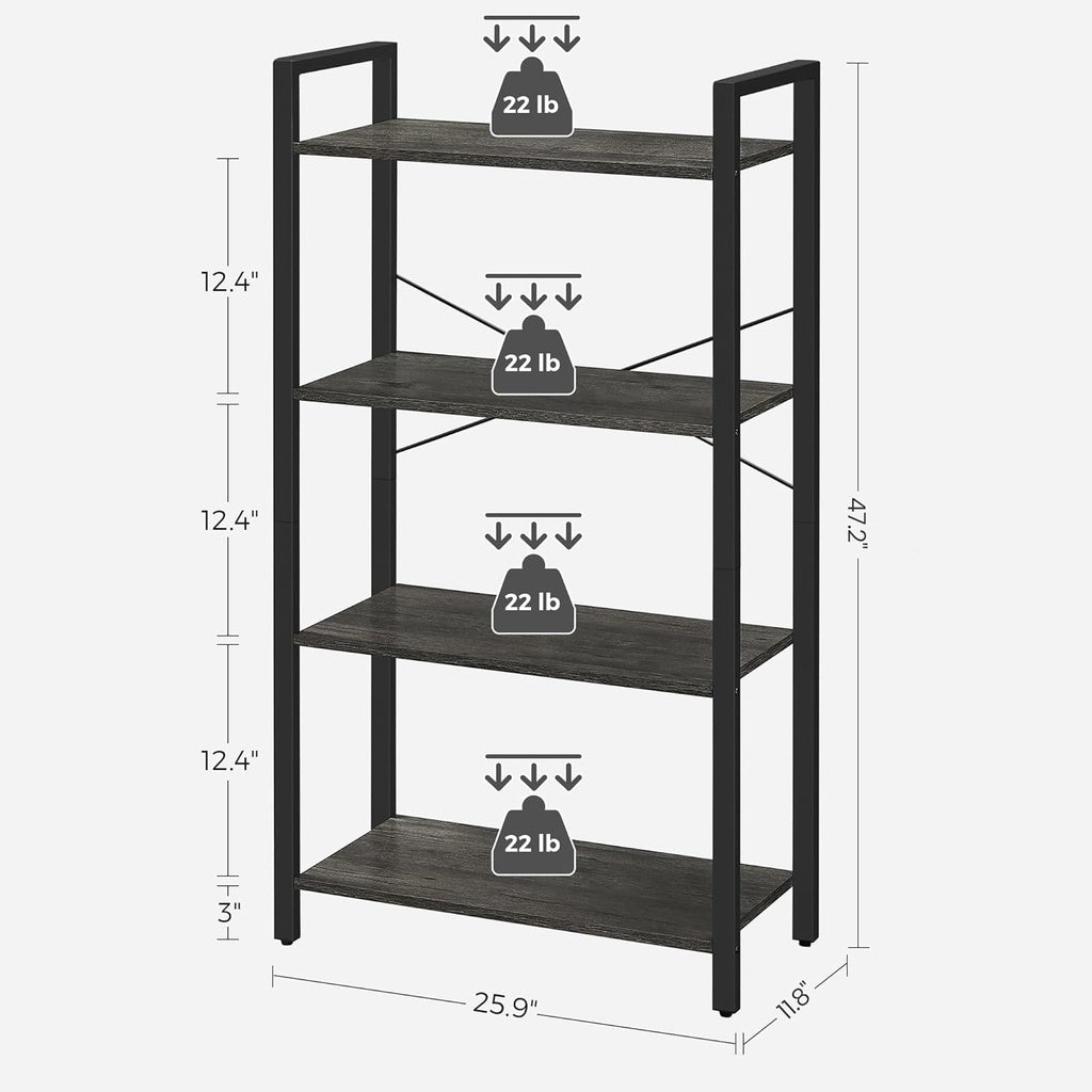 Industrial 4-Tier Charcoal Grey and Black Bookshelf by VASAGLE
