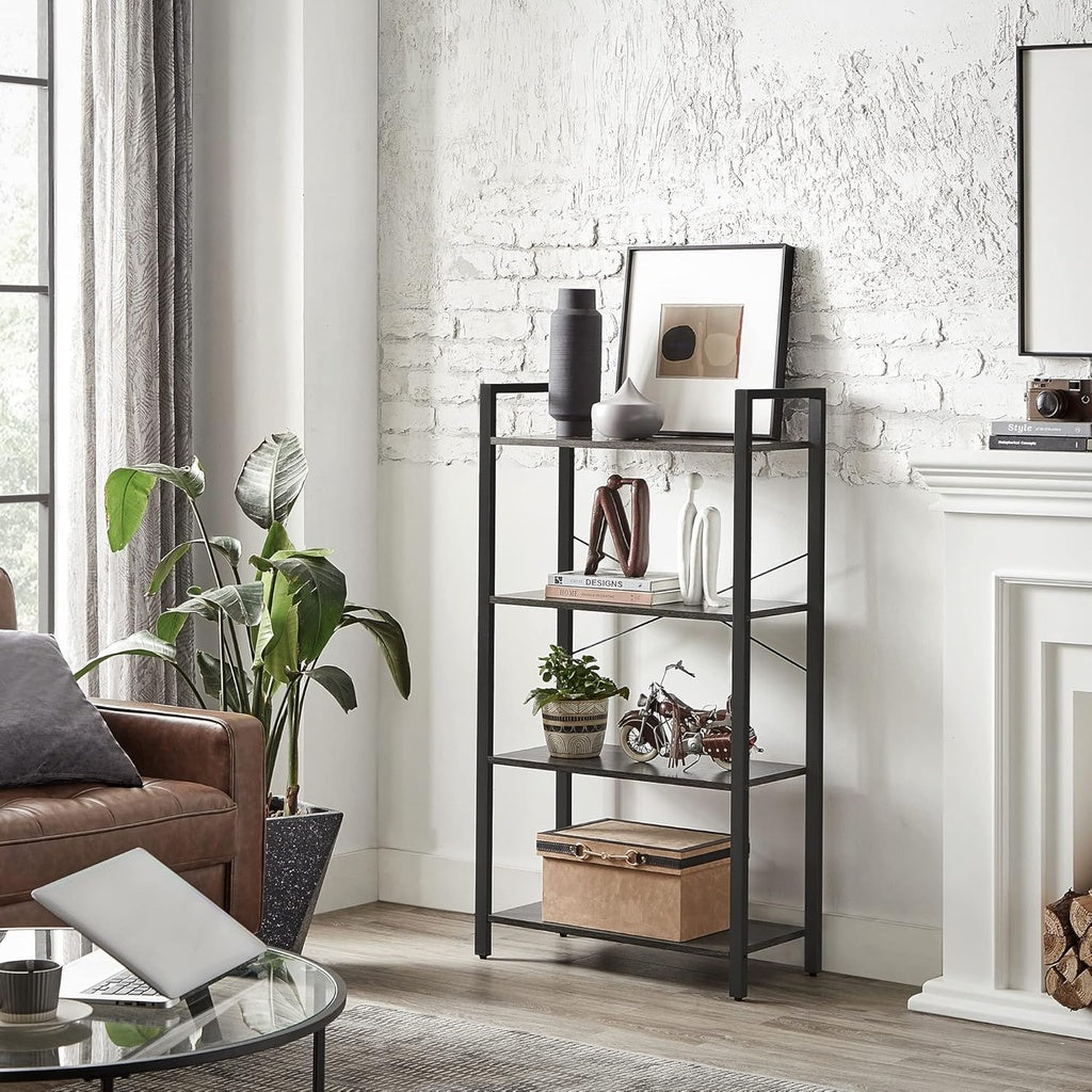 Industrial 4-Tier Charcoal Grey and Black Bookshelf by VASAGLE