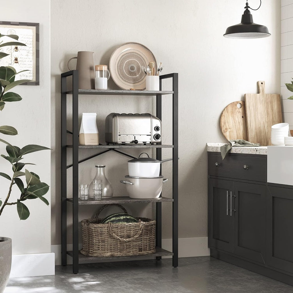 Industrial 4-Tier Charcoal Grey and Black Bookshelf by VASAGLE