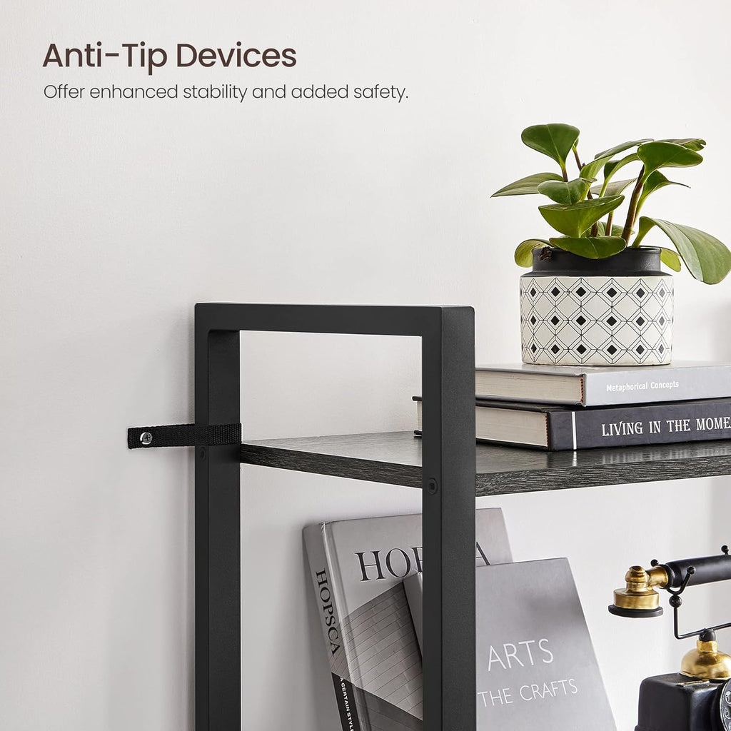 Industrial 4-Tier Charcoal Grey and Black Bookshelf by VASAGLE
