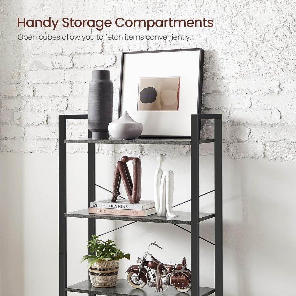 Industrial 4-Tier Charcoal Grey and Black Bookshelf by VASAGLE