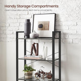 Industrial 4-Tier Charcoal Grey and Black Bookshelf by VASAGLE - Low Angle