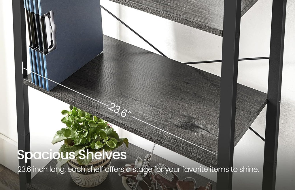 Industrial 4-Tier Charcoal Grey and Black Bookshelf by VASAGLE