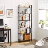 VASAGLE 6-Tier Bookcase Storage Shelf Industrial Design Vintage Brown Black - Side View