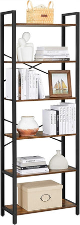 VASAGLE 6-Tier Bookcase Storage Shelf Industrial Design Vintage Brown Black - Low Angle