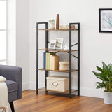 VASAGLE 4-Tier Bookshelf Storage Rack with Steel Frame for Living Room Office Study Hallway Industrial Style Rustic Brown and Black - Front View