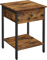 Rustic Industrial Nightstand with Drawer and Shelf in Brown and Black - Front View
