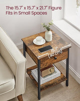 Rustic Industrial Nightstand with Drawer and Shelf in Brown and Black - 45-Degree Angle