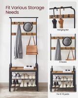 VASAGLE Coat Rack with Shoe Rack 183 cm Height Walnut Brown and Black - Front View