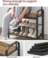 VASAGLE Coat Rack with Shoe Rack 183 cm Height Walnut Brown and Black - Side View