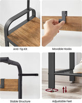 VASAGLE Coat Rack with Shoe Rack 183 cm Height Walnut Brown and Black - Rear View