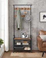 VASAGLE Coat Rack with Shoe Rack 183 cm Height Walnut Brown and Black - Low Angle