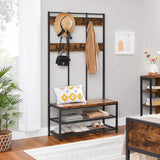 VASAGLE Large Coat Rack Stand Coat Tree with 12 Hooks and Shoe Bench Brown and Black - Top-Down View