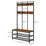 VASAGLE Large Coat Rack Stand Coat Tree with 12 Hooks and Shoe Bench Brown and Black - Extra Image