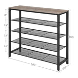 VASAGLE INDESTIC Shoe Rack Organizer with 4 Mesh Shelves Industrial Greige and Black - Side View