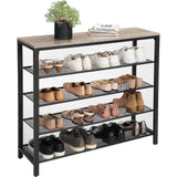 VASAGLE INDESTIC Shoe Rack Organizer with 4 Mesh Shelves Industrial Greige and Black - Low Angle