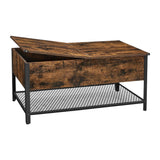 VASAGLE Coffee Table With Folding Top Rustic Brown Black - Front View