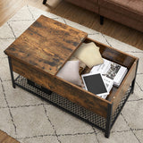 VASAGLE Coffee Table With Folding Top Rustic Brown Black - Rear View
