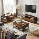 VASAGLE Coffee Table With Folding Top Rustic Brown Black - Close-Up Angle