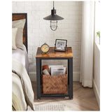 VASAGLE Side Table with Mesh Shelf Rustic Brown and Black - Front View
