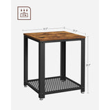 VASAGLE Side Table with Mesh Shelf Rustic Brown and Black - Side View
