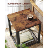 VASAGLE Side Table with Mesh Shelf Rustic Brown and Black - Top-Down View