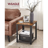 VASAGLE Side Table with Mesh Shelf Rustic Brown and Black - 45-Degree Angle