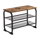 VASAGLE Shoe Bench with 2 Mesh Shelves Rounded Iron Frame Industrial Rustic Brown - Front View