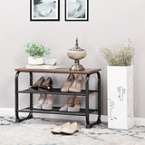 VASAGLE Shoe Bench with 2 Mesh Shelves Rounded Iron Frame Industrial Rustic Brown - Side View