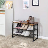 VASAGLE Shoe Bench with 2 Mesh Shelves Rounded Iron Frame Industrial Rustic Brown - Top-Down View