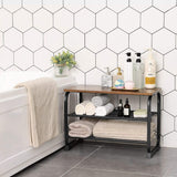 VASAGLE Shoe Bench with 2 Mesh Shelves Rounded Iron Frame Industrial Rustic Brown - Close-Up Angle