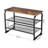 VASAGLE Shoe Bench with 2 Mesh Shelves Rounded Iron Frame Industrial Rustic Brown - Extra Image