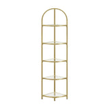 VASAGLE 5 Tier Corner Ladder Bookshelf Tempered Glass Modern Style Golden Color - Front View
