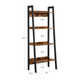 VASAGLE Ladder Shelf 4-Tier Home Office Bookshelf Metal Frame Industrial Rustic Brown and Black - 45-Degree Angle