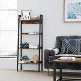 VASAGLE Ladder Shelf 4-Tier Home Office Bookshelf Metal Frame Industrial Rustic Brown and Black - Rear View