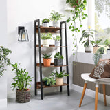 VASAGLE Ladder Shelf 4-Tier Home Office Bookshelf Metal Frame Industrial Rustic Brown and Black - Close-Up Angle