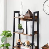 VASAGLE Ladder Shelf 4-Tier Home Office Bookshelf Metal Frame Industrial Rustic Brown and Black - Low Angle