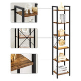 VASAGLE Narrow Bookcase Small 6-Tiers Bookshelf Industrial Rustic Brown and Black - 45-Degree Angle