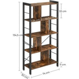 VASAGLE Bookshelf Rustic Brown and Black - Side View