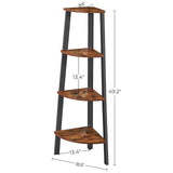 VASAGLE Corner Shelf 4-Tier Industrial Storage Rack Rustic Brown and Black - Side View