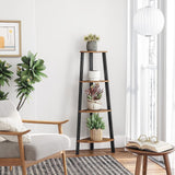 VASAGLE Corner Shelf 4-Tier Industrial Storage Rack Rustic Brown and Black - Rear View