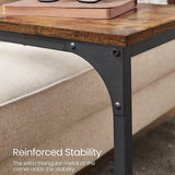 VASAGLE Slim End Table with Metal Frame Industrial Rustic Brown and Black - Front View